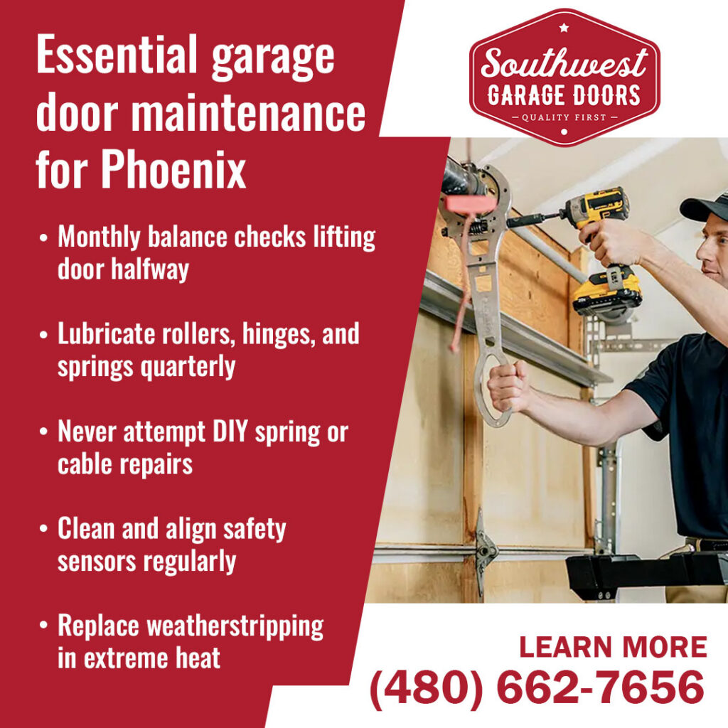 Garage door technician inspecting opener and performing maintenance to prevent major breakdowns