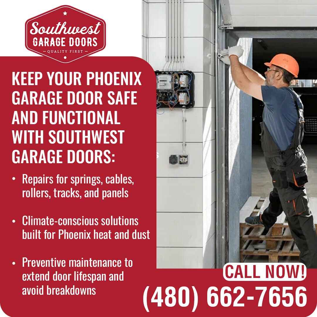Technician servicing garage door components to ensure safety, durability, and performance in Phoenix homes.
