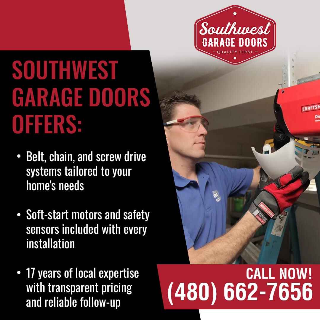 Technician installing modern garage door opener for quiet and efficient operation in Phoenix home.