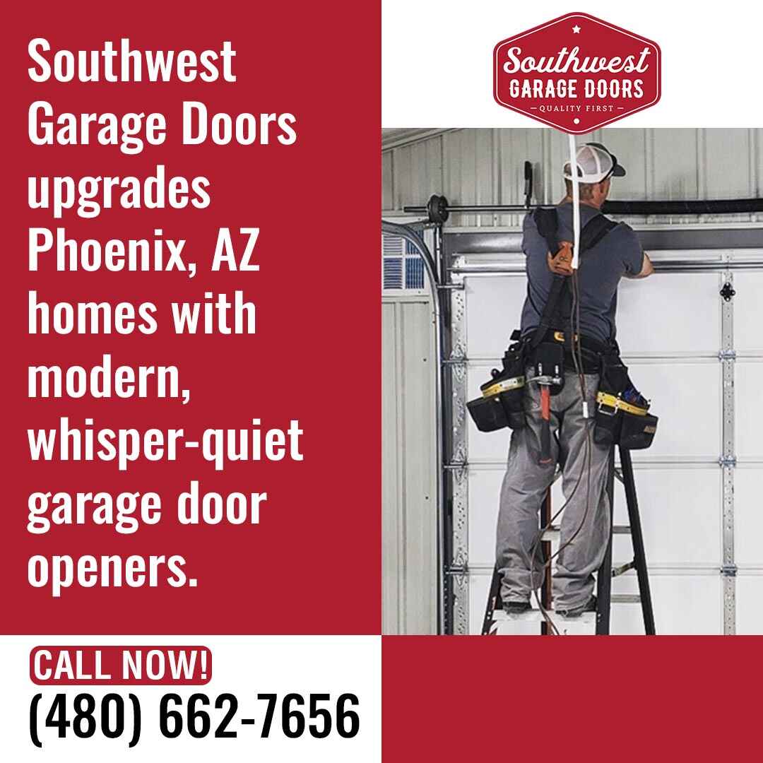Technician installing modern garage door opener for quiet and efficient operation in Phoenix home.